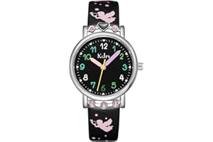 KDM Orologio Bambino, Orologio Ragazza Ragazzo Analogico al Quarzo Impermeabile Orologio Bambina Lancette Educativo Orologio da Polso Pelle, Regalo Bambino 3-12 Anni