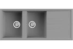EVHOC Lavello ADHOC L Sopratop 2 Vasche con Gocciolatoio, Lavandino Reversibile per Cucina, Made in Italy, Grigio Cemento, 116x50 cm