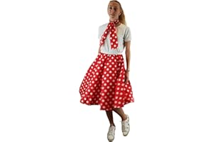 BRIGITTA Ladies Polka Dot Rock and Roll Skirt & Scarf - Elastic Waist - Full Circle Skirt - Multicolour