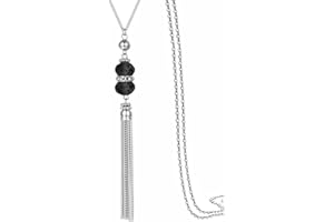 PERFECT 4U Double Crystal Long Tassels Sweater Chain Pendant Necklace Mother Gift Jewelry 32"