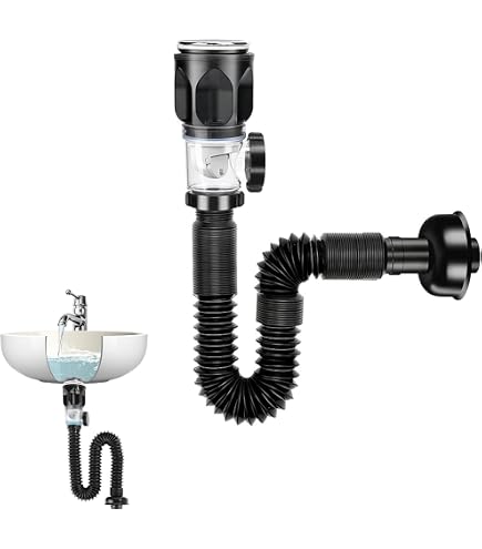 Abflussrohr-Set Für Waschbecken – Geruchsdichter Siphon, Verstellbar 28-100 Cm, Mit Stöpsel, Schwarz