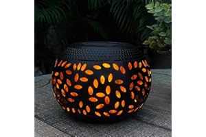 pearlstar Solar Lights Outdoor Garden Vintage Metal Solar Light Table Lantern with Realistic Flickering Flame LED Decorative Outdoor Lamp Waterproof Flame Effect Solar Garden Ornaments(1 Pack Black)