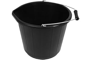VISS 15 Litre Black Builders Bucket - Strong - Water - DIY - Mixing - Heavy Duty - Pack of 10