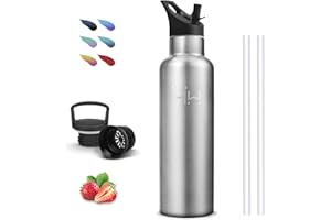 GRSTA Botella Agua Acero Inoxidable, 750ml Botella Termica, sin BPA, Cantimplora con Pajita, A Prueba de Fugas, Garrafa Termica, Doble Aislamiento, Termo de Agua, para la Oficina, Viajar, Yoga, Escuela