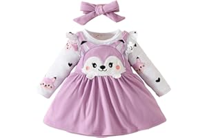 HUTTAM ensembles bébé fille naissance écureuil imprimé body bebe 0-18 mois manche longue barboteuse dessin anime automne jupe robe à bretelles bandeau habits tenue vetement bebe fille chic mode