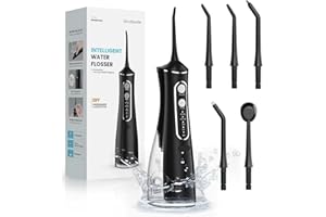 OasiSmile Jet Dentaire Hydropulseur, Irrigateur Oral avec 5 Buses Rotatives 360° 4 Modes, Favorise l’Hygiène Buccale, USB Rechargeable Étanche IPX7, Hydropulseur Portable 300 ML pour Maison et Voyage
