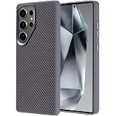 Zore Galaxy i&ccedil;in uyumlu S25 Ultra Kılıf M-safe Şarj &Ouml;zellikli Karbon Fiber G&ouml;r&uuml;n&uuml;ml&uuml; Zore Troy Kapak Gri
