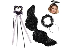 HIQE-FL Ali d Angelo,Ali d Angelo Decorative,Ali di Piuma,Ali d Angelo,Ali d Angelo Costume,con Ali ed Aureola,Per Feste di Cosplay (Schwarz)