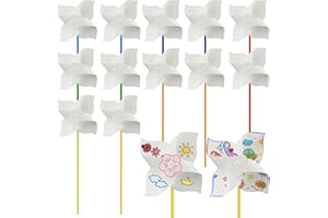 COSYSPARKS Molino de Viento,12 Piezas DIY Papel Pinwheels Artesanía para Niños Novedad Color Blanco sus Propios Kits de Molino de Viento para Niños Niñas Actividades de Verano Jardín Arte Artesanía Fiesta