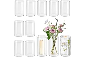 VNITUASR Glasvasen 12er-Pack, 15 cm hohe zylindrische Vase, Glasvase zur Tischdekoration, Blumenvase, Kerzenglasflasche, Kieselsteinflasche, für Party-, Hochzeits- und Bankettdekoration(12, 8.5×15-Gerade)