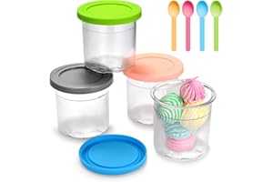 RSWDE Creami Behälter für Ninja Creami NC300EU,4 Stück Eismaschine Zubehör mit Silikon Deckel für Ninja Eismaschine, Creami Becher mit Eisportionierer mit Ninja Ice Cream MakerNC299EU NC301EU