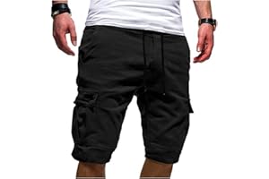 ALUEEU Pantalones Cortos Hombre Verano Casual Moda Pantalón con Bolsillos Laterales Original Color sólido Ajuste Vintage Bermuda Shorts Pantalones Deporte con Cordón Elástico Running Correr Playa