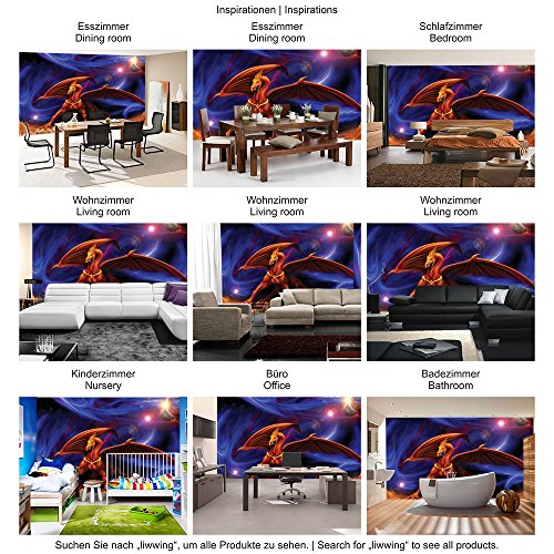 Vlies Fototapete PREMIUM PLUS Wand Foto Tapete Wand Bild Vliestapete – Drache Sterne Planeten Weltall Kindertapete – no. 2145, Größe: 416 x 254cm Vlies - 6