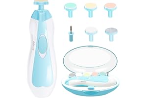 JMBABE Baby Nail File, 6 in 1 Safety Cutter Trimmer Clipper with LED Front Light - Safe and Quiet, Baby Nail Trimmer for Newborn Toddler Toes and Fingernails, Trim and Polish