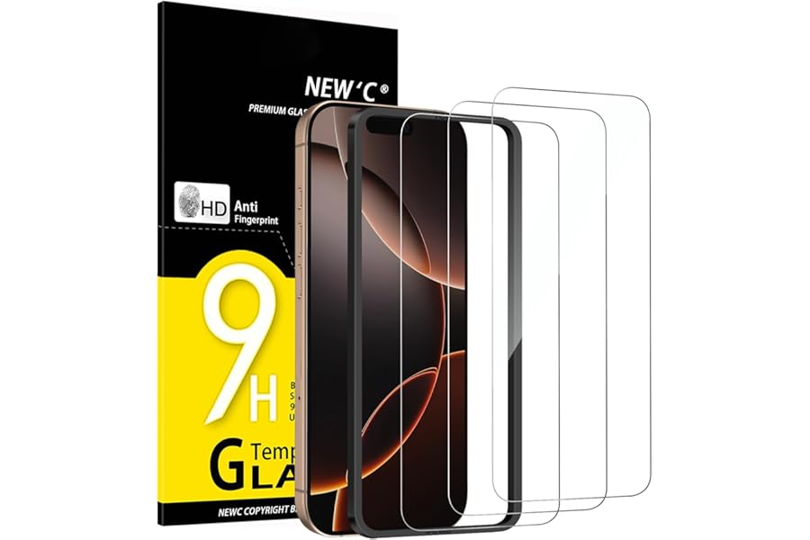 NEW'C 3 Pack Designed for iPhone 17, 17 Pro, iPhone 16 Pro Screen Protector (6.3 inches), Enhanced Tempered Glass Protection with easy installation tool included,Case Friendly Ultra Resistant