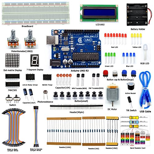 Buy Adeept Super Starter Kit for Arduino UNO R3, LCD1602, Breadboad, DC ...
