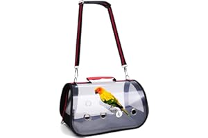 DZAY Pet Birds Bag, Lightweight Bird Carrier PVC Transparent Travel Cage Foldable Ventilation Pet Bird Travel Backpack Breathable Bird Travel Cage Portable Travel Bird Cage with Perch Wooden Stick (red)