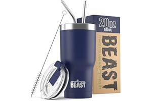 GREENS STEEL BEAST Mug Isotherme Cafe - 550ml I Bleu royal I Acier Inoxydable I Réutilisable, Tasses Isothermes I 2 Pailles et Brosse Nettoyage I Thermos Cafés de Voyage Double Paroi I Café Chaud ou Glacé