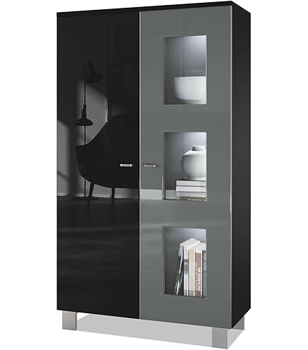 Highboard Cuba V3, Blanc Matgris Clair Satiné Mat Y Compris Led   Buffet Moderne A 12 Compartiments  1305 X 1055 X 355 Cm