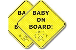C&J GOODS Baby On Board Sign for Car | Better then Suction | Micro-Perforated Vinyl Car Stickers | 2 Pack | Durable & Strong Adhesive | Weatherproof | Easy To Apply & Remove | 5" x 5" (Text With Baby Image)