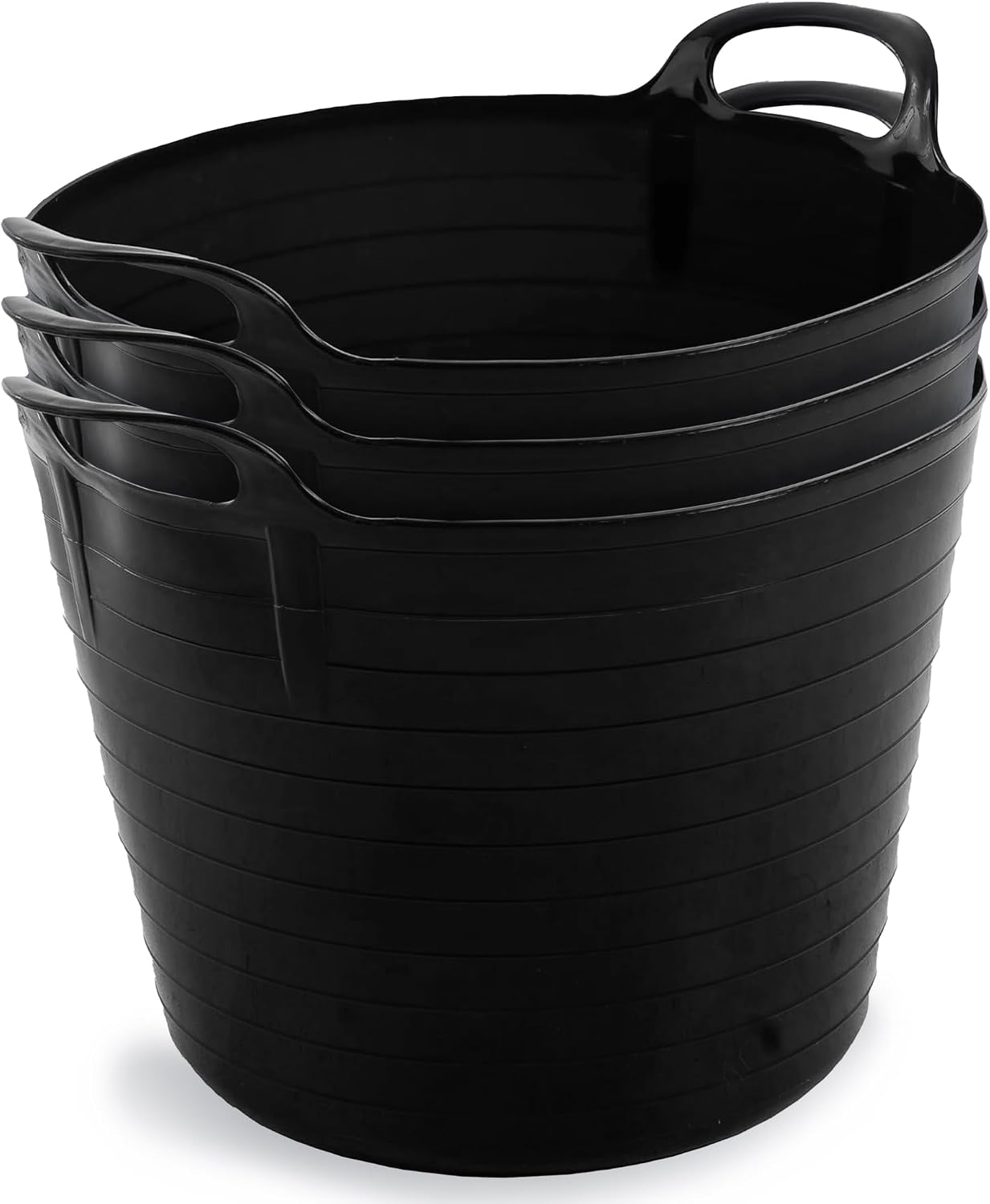 Neat Plastics 42L Flexi Tubs - 3 Pack Large Garden Tubs with Handles, Heavy Duty, Ideal Bath & Garden Bucket, Durable Flexible Bucket (Black)