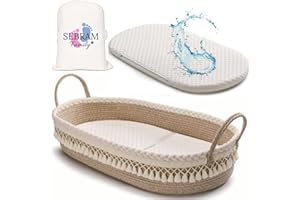 SEBRAM Cesta Fasciatoio Neonato Portatile e Pieghevole – Materassino Impermeabile per Cambiare Pannolini + Borsa da Viaggio – Ideale come Fasciatoio da Viaggio, Stile Boho (Beige)