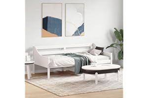 vidaXL Solid Wood Pine White Daybed/Sofa 90x190 cm - Multipurpose Living Room Bedroom Guest Couch with Plywood Slats and Safety Guardrails