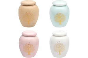 TNSLAND Kleine Urne für Menschliche Asche - Set Mit 4 Stück Keramik Mini Urnen Mit Baum des Lebens - Für Menschen, Hunde, Katzen - Zur Sicheren Aufbewahrung