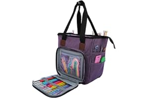 Venus valink Portable Sac à Tricoter, Haut Capacité Crochet Tricot Sac, Fil Rangement Étui, Grand Tricotage Organisateur Fourre-Tout Balle Support Laine Aiguilles Couture Accessorires - Pourpre