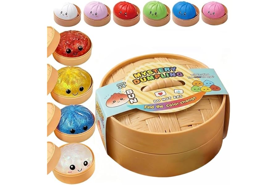 Dumpling Squishies Mystery Box, Glitter Dumplings Squeeze Box, TPR Low Rising Squishies Sensory Fidget Toy for Anxiety, Unique Gifts for Kids and Adults