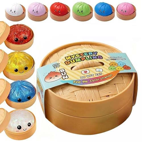 Dumpling Squishies Mystery Box, Glitter Dumplings Squeeze Box, TPR Low Rising Squishies Sensory Fidget Toy for Anxiety, Unique Gifts for Kids and Adults