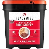 ReadyWise, 80 Servings, Meat &amp; Rice Bucket, Roasted Beef &amp; Chicken, Takeaway Food Kit, Freeze-Dried, Up to 15 Years Shelf Lif