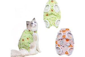 KUTKUT Cat Dog Sterlization Suit, 2 Sets Cat Surgery Recovery Suit Physiological Poly Cotton Breathable Apparel for Abdominal Wounds,Skin Diseases Hook & Loop Closure Costume for Cats (Size:XL)