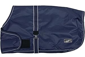 QHP Couverture de poulain 90 cm classique bleu polyester imperméable uni extérieur poulain cheval couverture rembourrage 100 g fermeture Velcro automne hiver