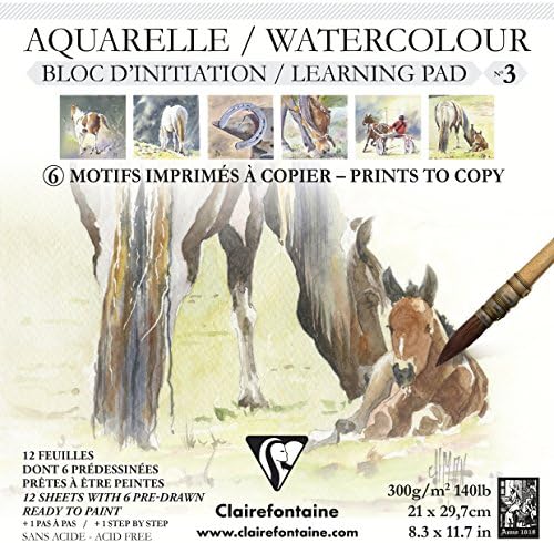Clairefontaine - Ref 975147C - Initiation No3 Watercolour Glued Pad (12 Sheets) - A4 (210 x 297mm) in Size, 300gsm Etival Watercolour Paper - Suitabler for Learners