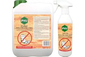 Pvu Holzwurmspray 2,5 Liter | farbloses Mittel gegen Holzwurmbefall | dauerhafte Wirkung zur Holzwurmbekämpfung | Holzwurmtod formuliert in Deutschland
