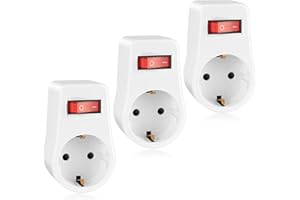 GlamPiece Steckdose mit Schalter, 1 fach Steckdosenadapter, Stecker Schaltbar, Zwischenstecker mit Schalter weiß (3 Stück)-schaltbare Steckdose, Stromsparsteckdose