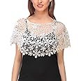 PALAY Lace Shawl Poncho Cape For Women Floral Pattern Capelets Cover Up Wraps Knitted Shrugs For Evening Dress Loose Hollow Out Shawl For Off-Shoulder, Beachwear, Strapless Dress, White