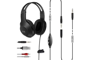 DUNGZDUZ 20Ft Extra Long Cord Headphones for TV & PC with Volume Control, Wired TV Headset with Extension Cable, 3.5mm Aux Jack with USB & RCA Adapters for More TVs, Senior Friendly
