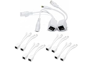 CTXSumTec 5 Pairs/10pcs Passive PoE Injector and Splitter Kits,Passive Power over Ethernet RJ45 PoE Adapter Injector + Splitter Kit 5v 12v 24v 48v for CCTV Security Camera System,White