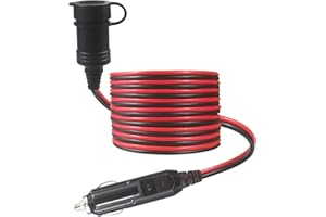 KC CABLE Vehicle Cigarette Lighter Extension Cord - 12FT / 3.6m Male Plug To Female Socket 16AWG Fused Extension Cable With Led Lights 12V 24V Auto Power For Car Tire Inflator Cleaner, Air Compressor Pump