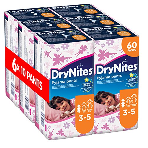Huggies DryNites Girls Pyjama Pants for 3-5 Years, 10 Pants (Pack of 6, Total 60 Pants)