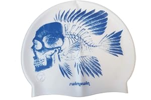 SWIMXWIN Bonnet en Silicone Born to Swim Silver-Blue| Bonnet de Natation| Bonnet de Bain|Grand Confort et adhérence| Conception et Style Italien