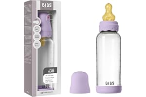 BIBS Boheme Baby Glass Bottle 240ml, Vermindert Koliken, Runder Sauger aus Naturkautschuklatex, Unterstützt das Stillen. Hergestellt in Dänemark - Violet Sky