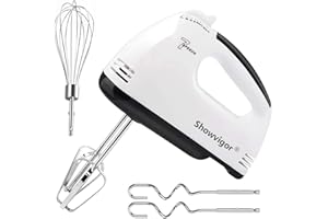 SHOWVIGOR Handmixer - 7 Geschwindigkeit Tragbarer Handrührgerät mit 5 Edelstahl Zubehör, Mixer Handrührer für das Mischen von Kekse Kuchen, Kochen, Backen
