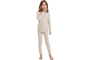 Woolcano Ensemble Thermique Enfant 100% Laine Mérinos, Haut et Pantalon Chauds pour Hiver, Ski, Patinage & Neige