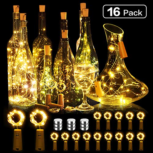 Wine Bottle Lights with Cork,Makion 16 Pack 2M 20LED Copper Wire Battery Operated Fairy String Lights, Festival Accessories for Party Birthday Christmas Wedding Home Table Décor(Warm White)
