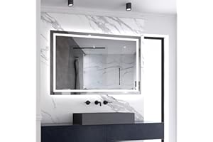 AICA SANITARIOS S.L 140 x 80 cm Espejo de Baño de Pared con Iluminación con Color de Brillo Blanco 6000k, Botón Táctil + Antivaho + IP44