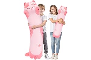 Mewaii Künstlerisch entworfenes ultraweiches Langkatzen-Kuschelkissen, extra Füllung für Komfort, Premium-Stofftier als Geschenk für Freundin oder Katzenliebhaber 110CM