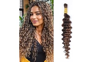 TRUMORE Human Braiding Hair for Boho Braids Highlight Deep Wave Bulk Human Hair for Braiding 16 Inch 1 Bundle 50G P430 Wet and Wavy Curly Ombre Bohemian Hair Extensions No Weft Bundles